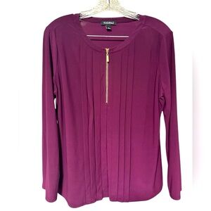 Roz & Ali Long Sleeve Pleated Dark Berry Blouse‎
